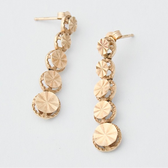 Vintage 14K Yellow Gold Circle Drop Earrings by Beverly Hills Gold - Picture 2 of 5